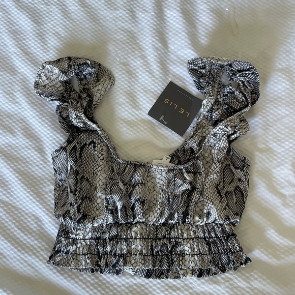 Le Lis Ruffled Smocked Snake Print Blouse - Picture 4 of 6